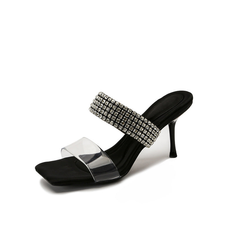 Open-toe Transparent Strappy Square-toe Stiletto Sandals