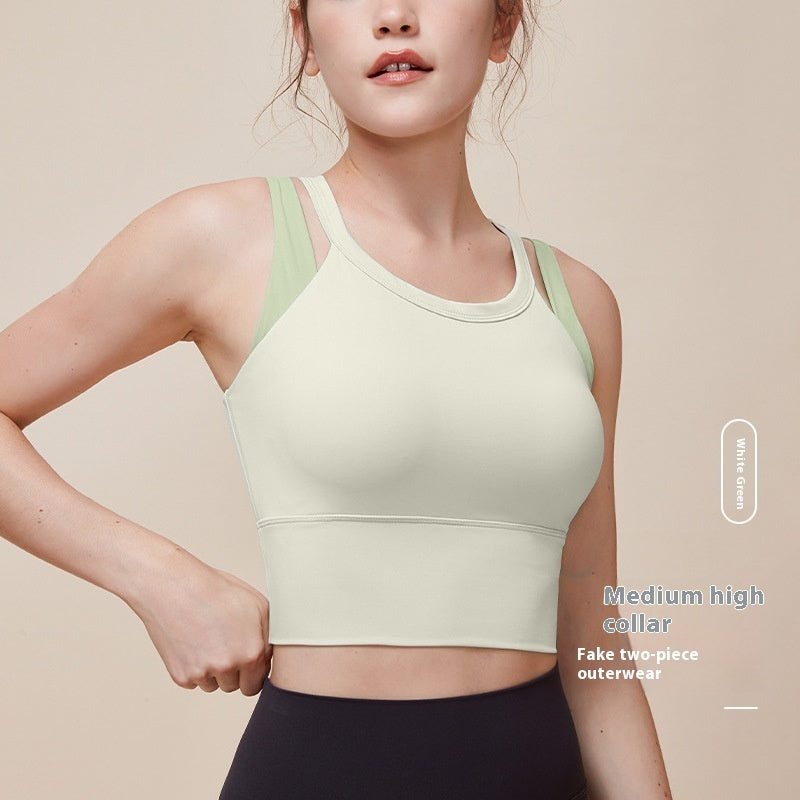 Fashion Color Contrast Fake Two-piece Running Beauty Back Yoga Clothes Vest