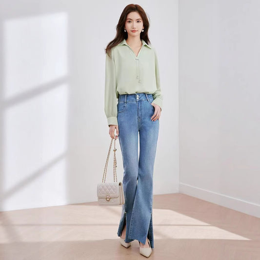 French-style Solid-color Loose Long-sleeve Shirt