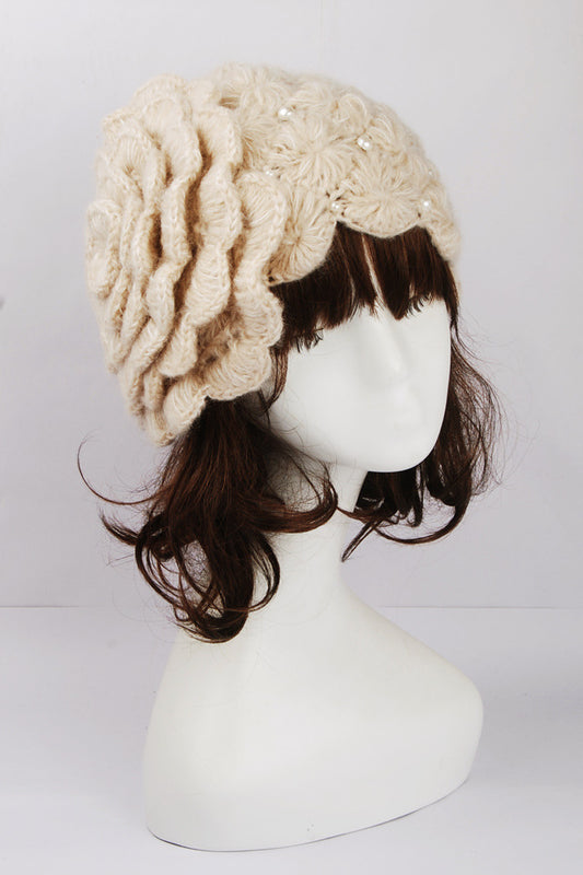 Pure Hand Crochet Pearl Wool Hat Women's Series
