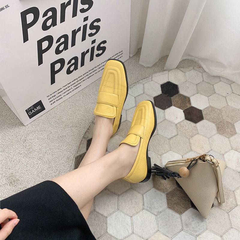 Square Toe Flat Casual Women's Leather Shoes