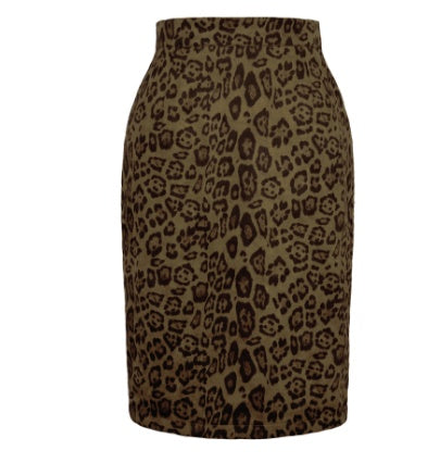 Leopardprint Faux Ruskind Bodycon-nederdel, Sexet Højtaljet Blyantskørt til Kvinder, Knælangt