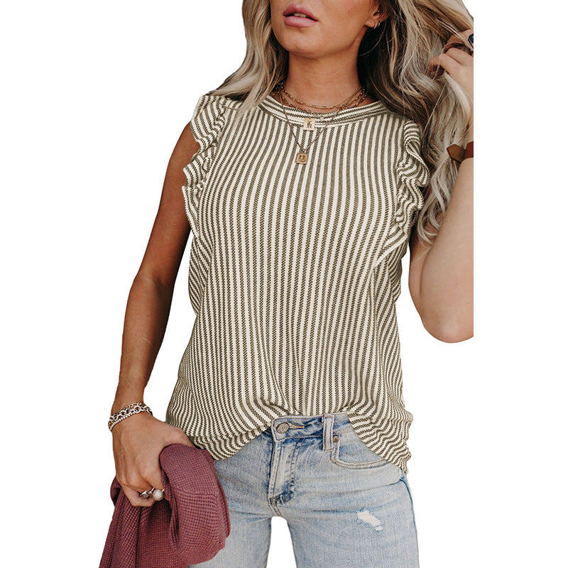 Shiying Ruffled Sleeveless Outer Wear Women's Top Slim Pullover Vest