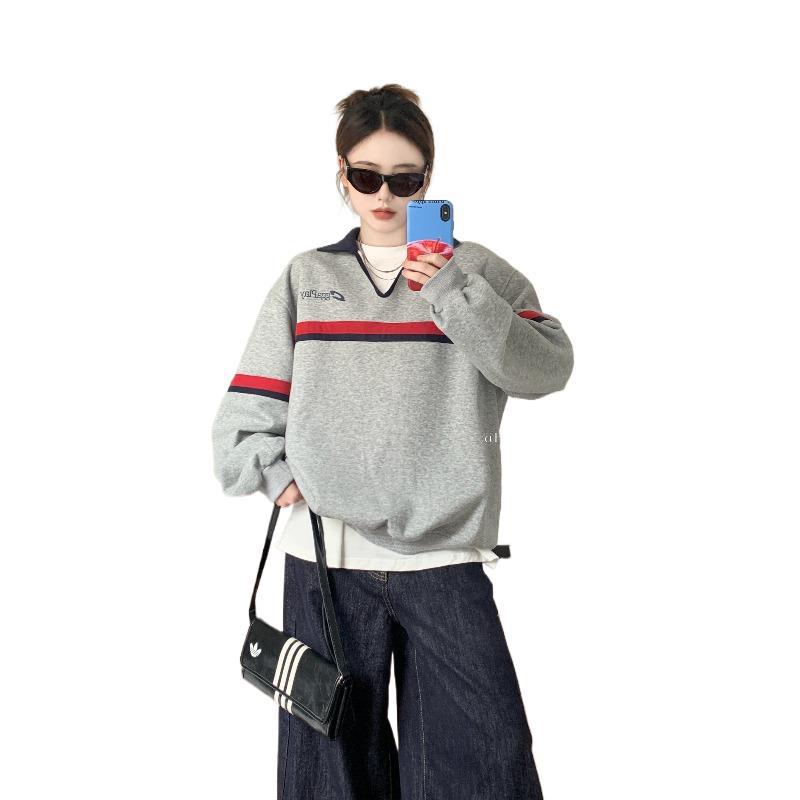 Amerikansk Hot Girl Løs Farvematchende Blomsterprint Langærmet Pullover