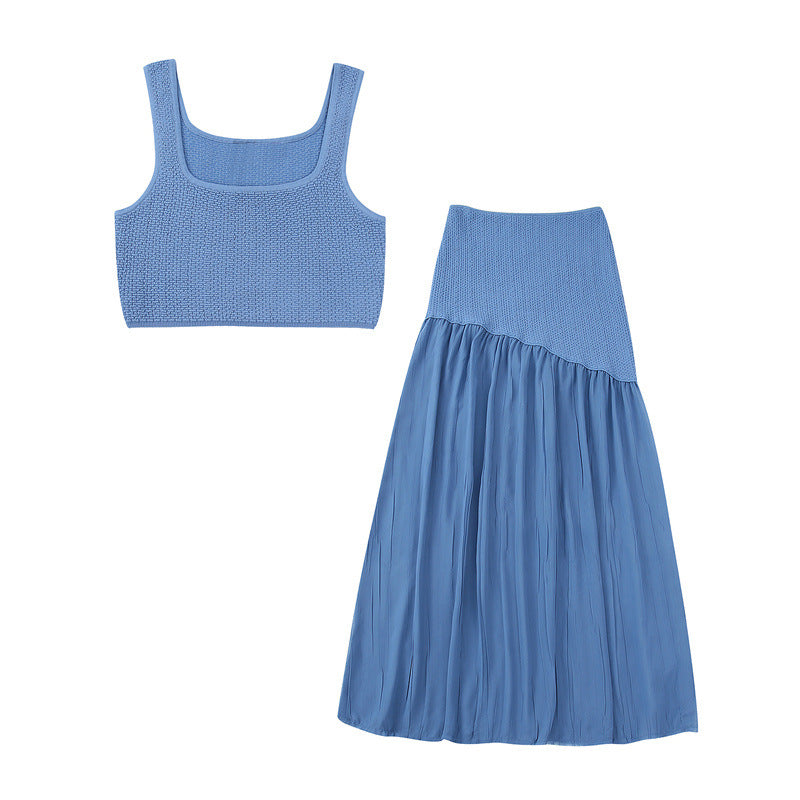 Textured Knitted Short Top Stitching Skirt