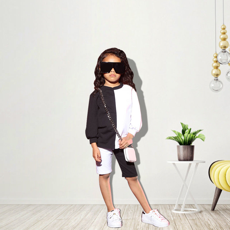 Black And White Contrast Color Fashion Parent-child Suit
