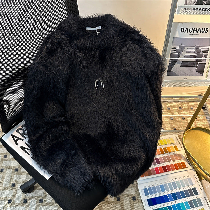 Mink Sweater Herre Vinter Amerikansk Retro Løs Afslappet Tyk Varm