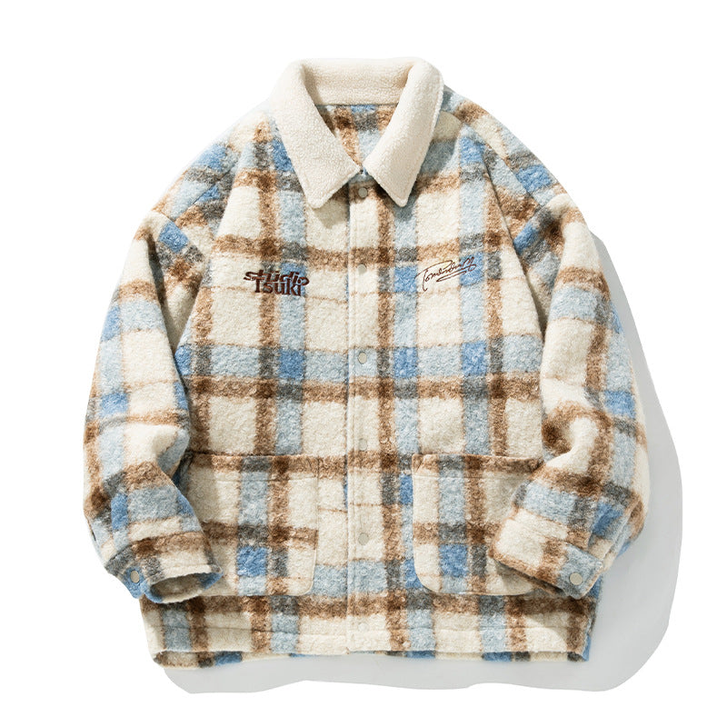 Heavy Retro Multi-colored Stripe Cotton-padded Woolen Coat