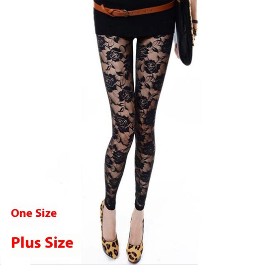 Autumn Sweet Lace Rose Hollow Leggings