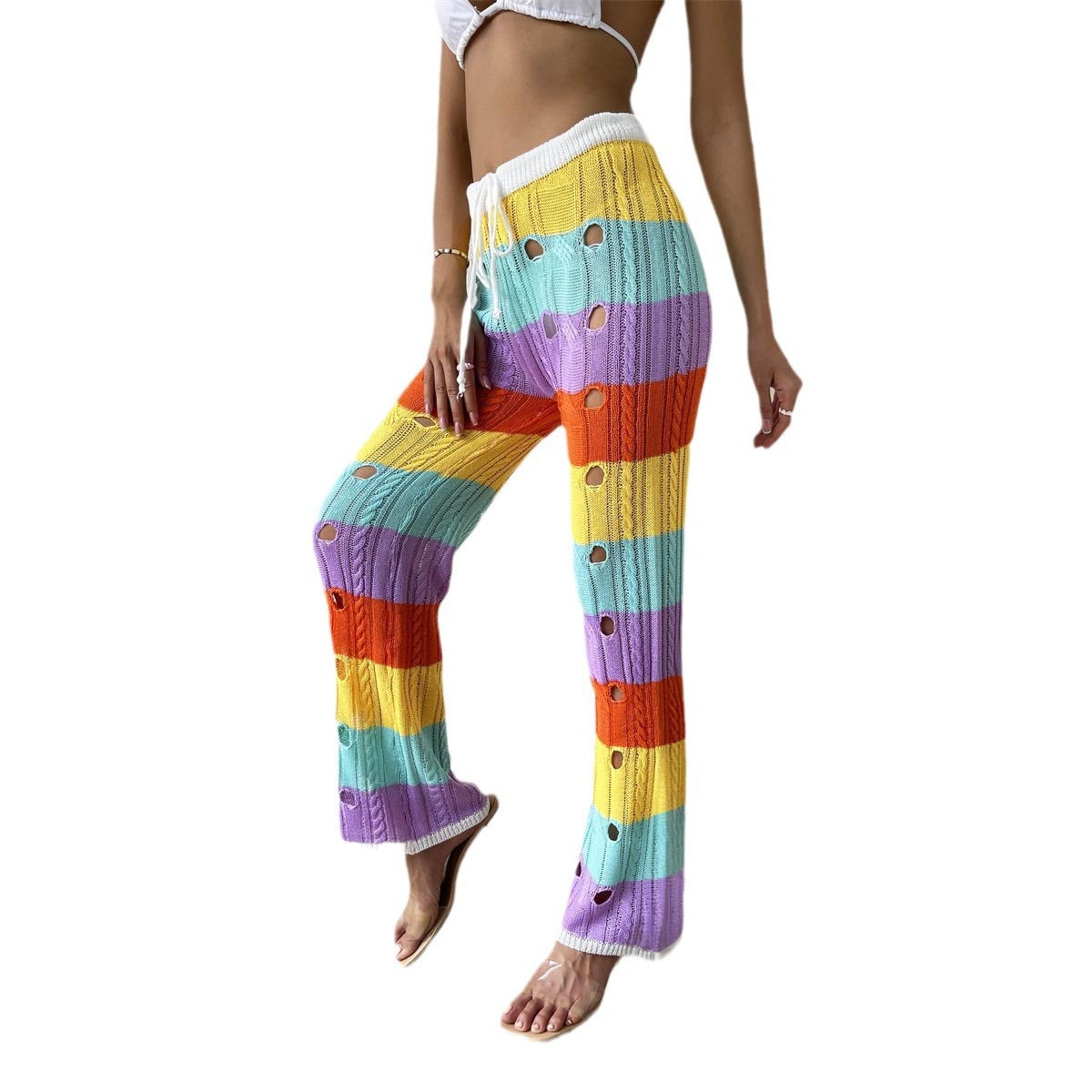 Rainbow Color Hollow Knitted Pants Beach Pants Wholesale
