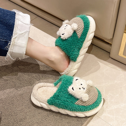 Female Cute Cartoon Baotou Indoor Woolen Cotton Slippers