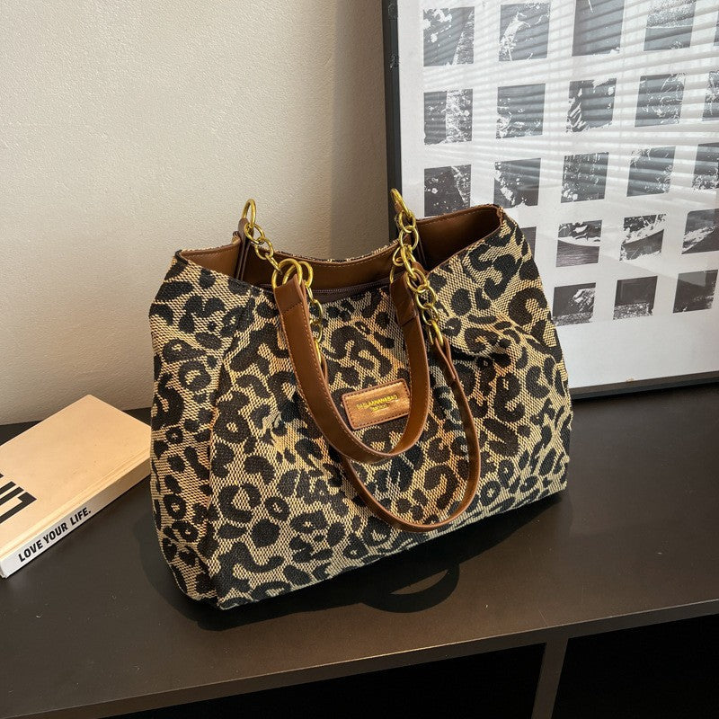 All-match Leopardprint Skuldertaske Underarm Dametaske Sense Stor Kapacitet Shopper