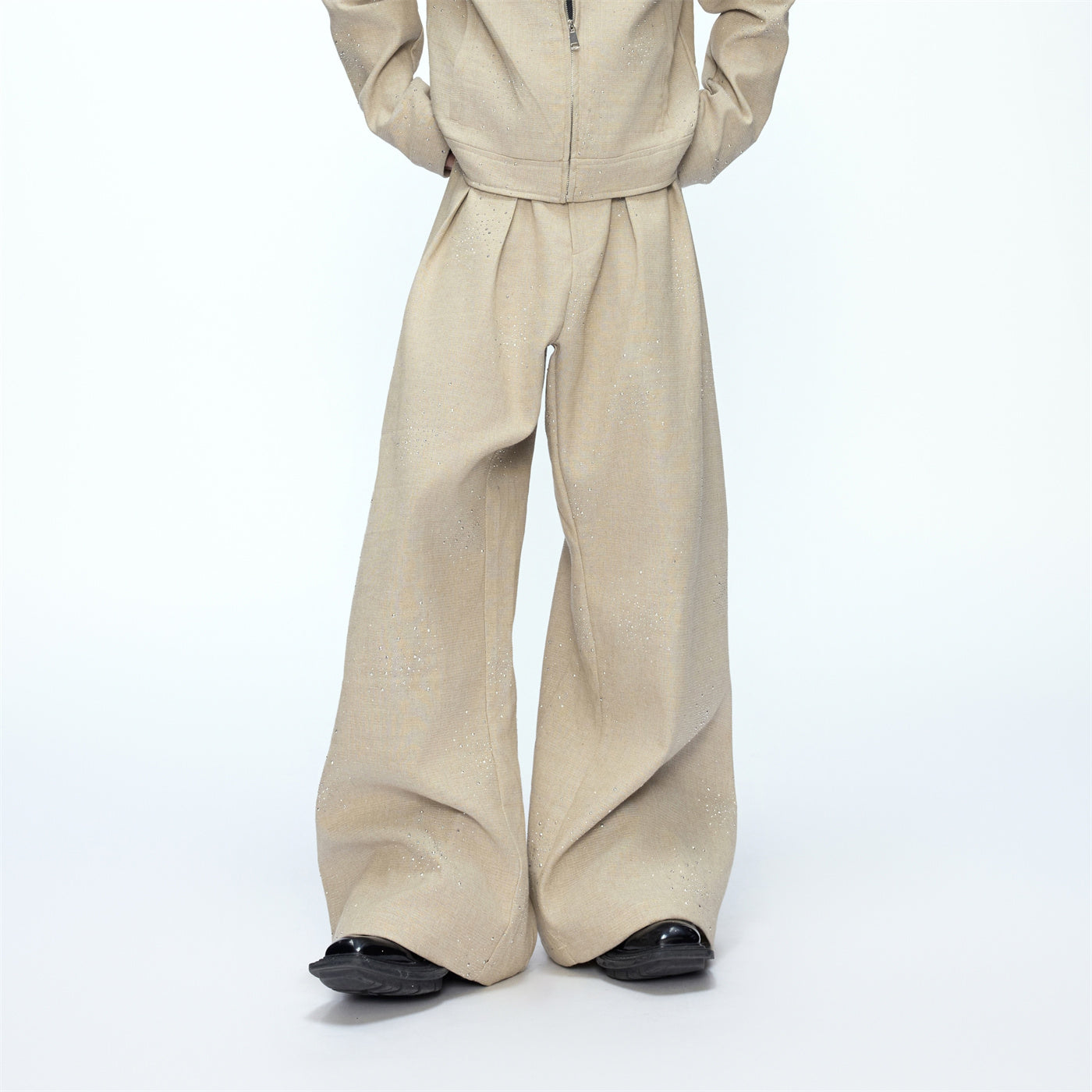 Short Coat And Chic Sequin Wide-leg Pants Set
