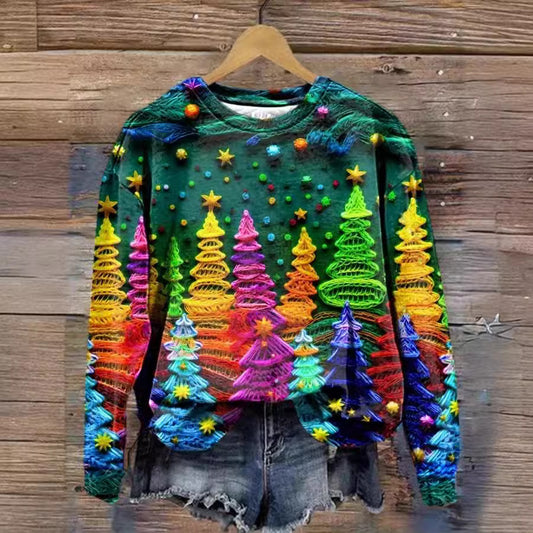 Printed New Loose Christmas Tree Pullover Men's And Women's Round Neck Sweater