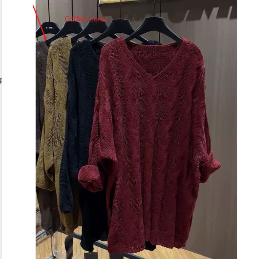 Women's Long Sleeved Knitted Vneck Sweater