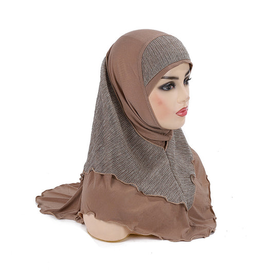 Malay Women's Crystal Ma Gold Silk Stitching Veil Hat Headscarf