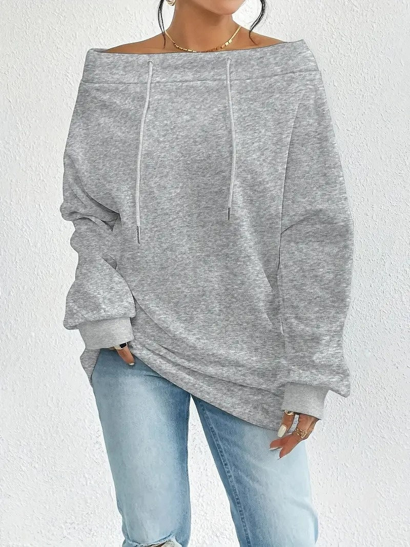 Women's Loose Casual Drawstring Off-the-shoulder Off-shoulder Top