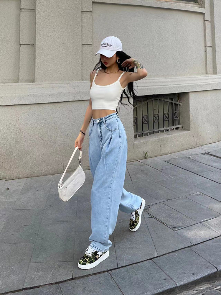 Women's American Retro High Waist Thin Loose Casual Jeans