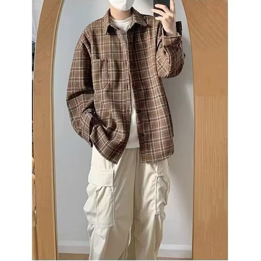 Men's Loose-fit Plaid Jacket For Spring And Autumn