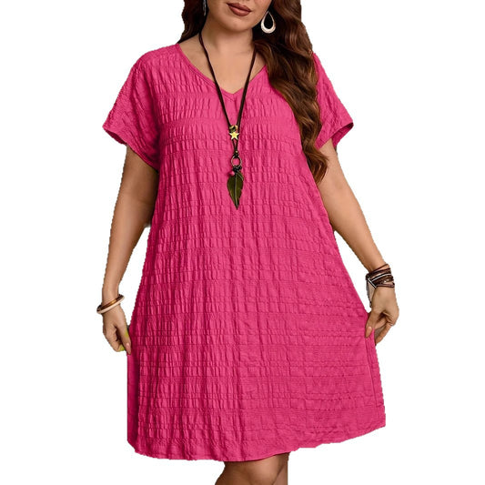 New Solid-color V-neck Loose-fit Short-sleeve Dress