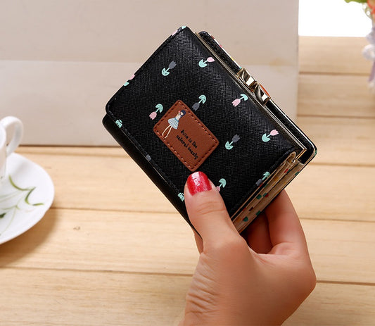 PU Leather Trifold Women's Wallet Short Cute Small Coin Purse
