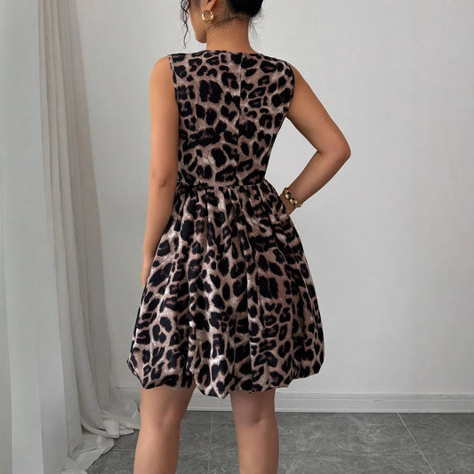 Ny Leopard Print Blomsterkjole Til Kvinder Om Sommeren