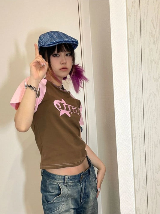 Round Neck Pullover Short Sleeve Letter Printing