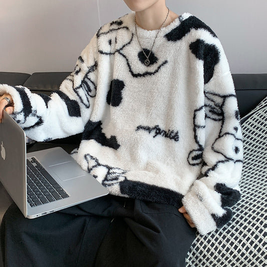 Plys Sweater Mænds Løse Par Lammefleece Jakke
