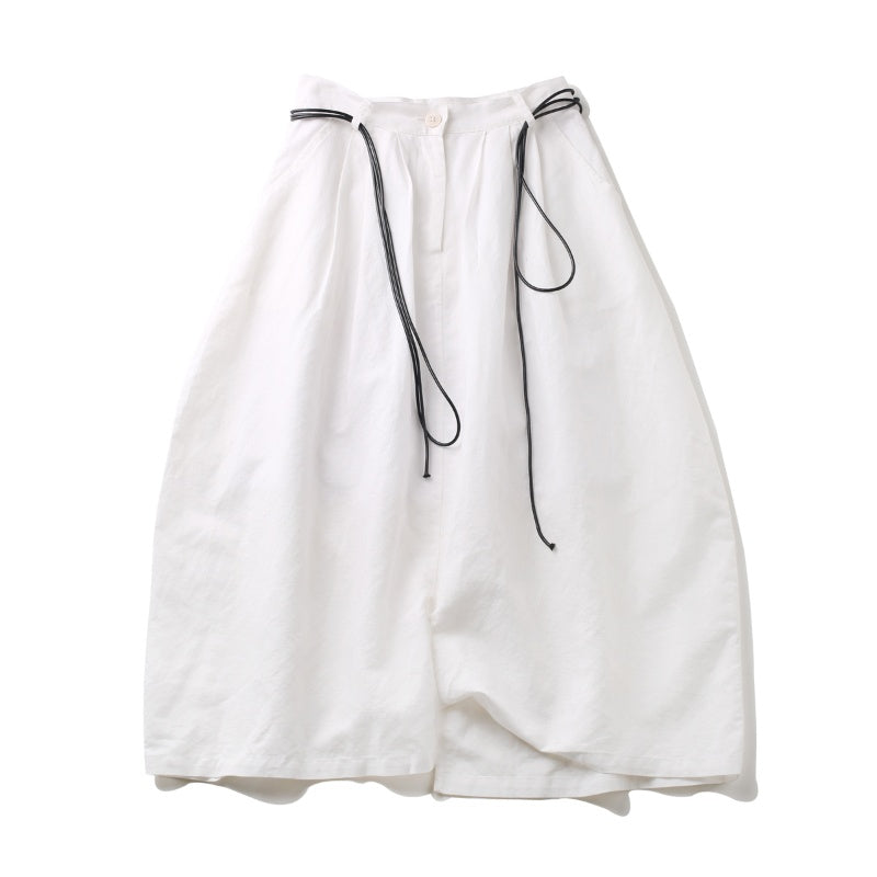 White Cotton Linen Pants Circular Linen Loose Casual Culotte
