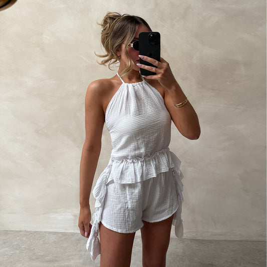 SpringSummer Sexy Slim It Backless Fringe Shorts Set