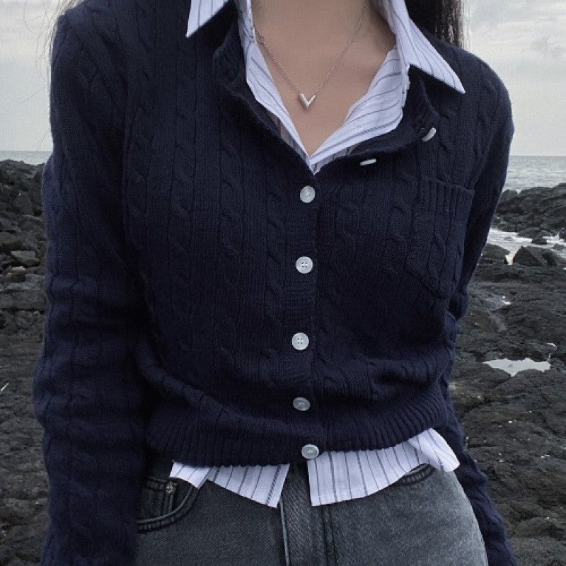 Korean Ins Casual Hemp Pattern Long Sleeve Knitted Sweater Cardigan