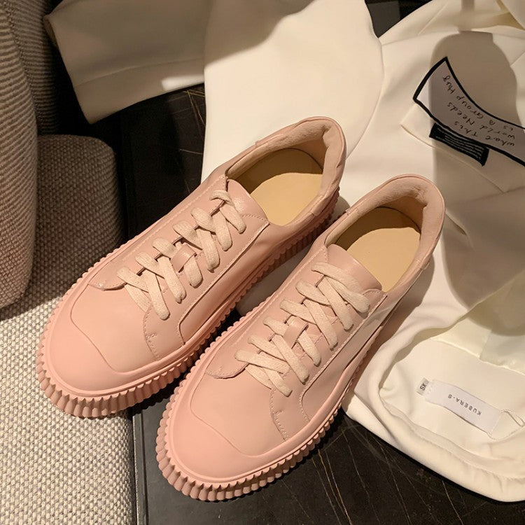 Casual Thick-soled Round Toe Lace-up Sneakers Biscuit Shoes