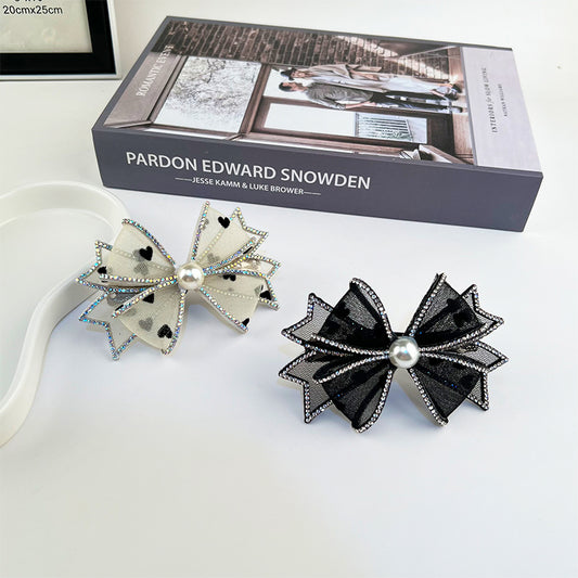 Bow Knot Rhinestone Edging Mesh Hairpin
