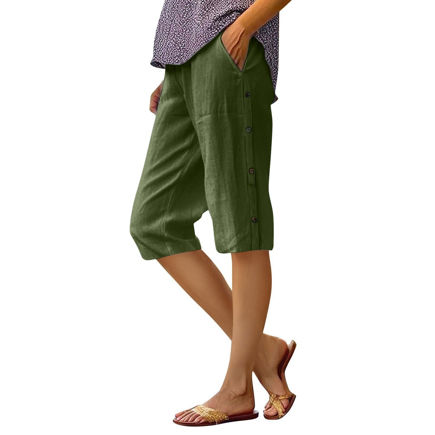 Loose Casual High Waist Cotton And Linen Breathable Cropped Pants