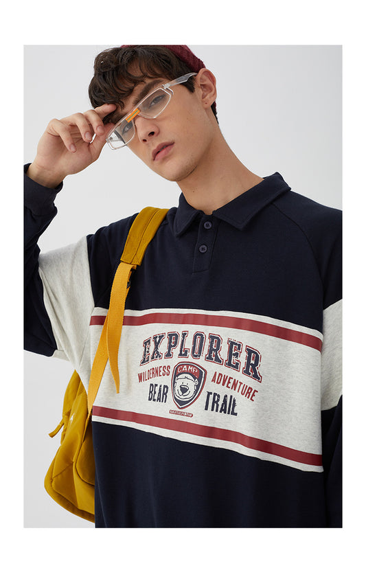 College Loose Couples Versatile Polo Collar Sweatshirt