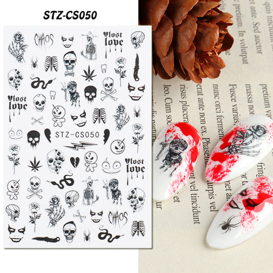Nail Art Halloween Sticker Adhesive Color Pumpkin Zombie Skull