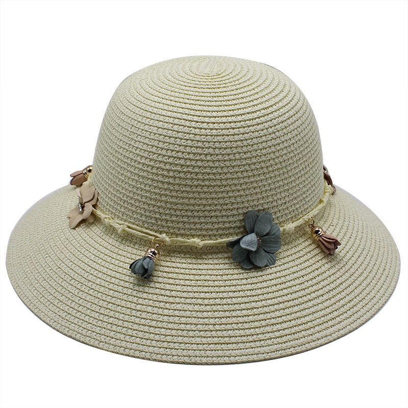 Women's Foldable Sunshade Outdoor Fisherman Flower Straw Hat
