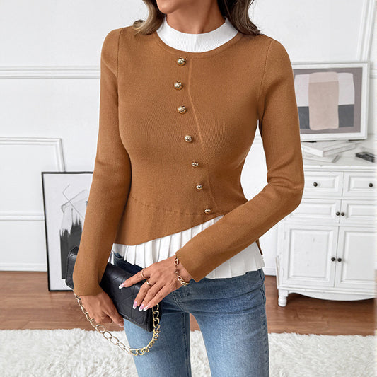 Strikket Slim Fit Pullover med Kontrastfarvet Patchwork