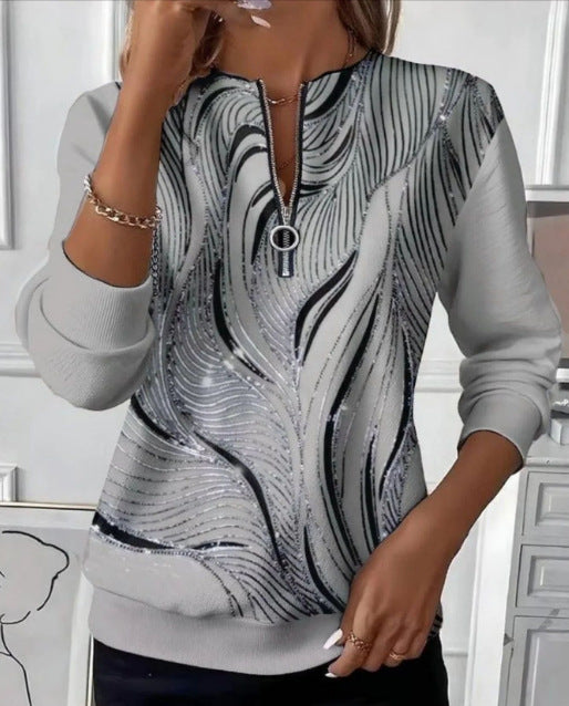 Women's Loose And Casual Printed Long-sleeved Top