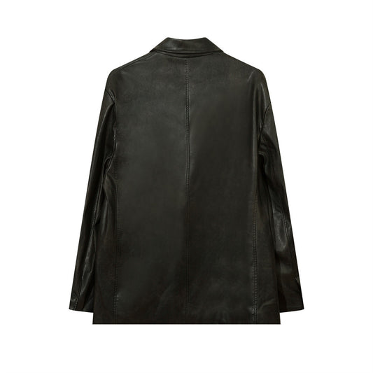 American Solid Color PU Leather Suit Jacket Men
