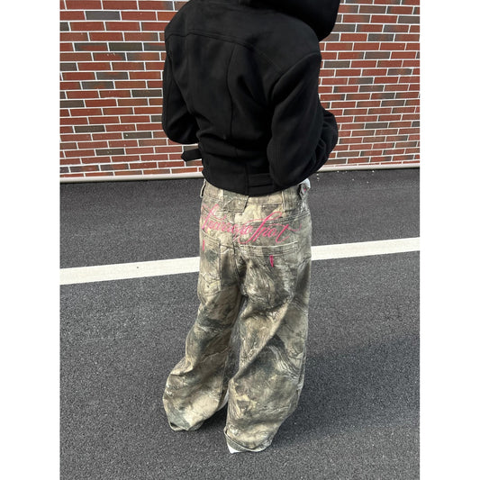 American-style Retro Letter-embroidered Branch Camouflage Casual Pants