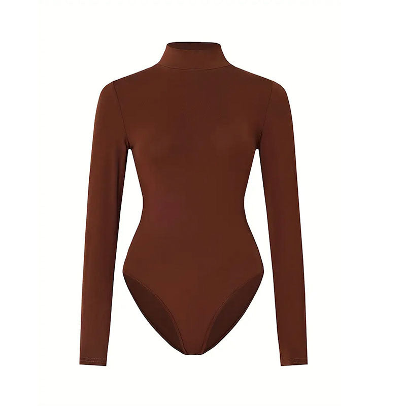 Solid-color Form Fitting Long Sleeve Yoga Bodysuit