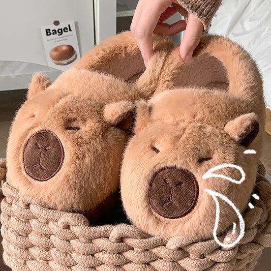 Plush Capybara Slippers Comfortable Slip-on House Shoes Non-Slip Fluffy Couple Slippers Furry Animal Slippers For Indoor Bedroom