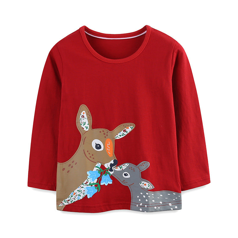 Fashion Cartoon Deer Printed Crew Neck Top