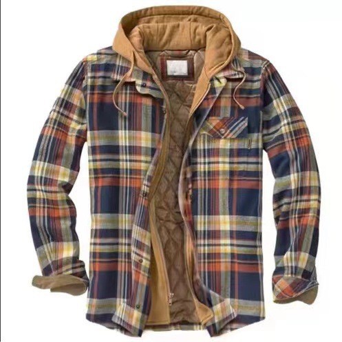 European And American Jacket Casual Hooded Fake Two-piece Plaid