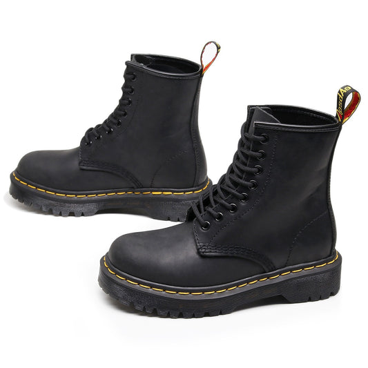 Womens British-style Full-grain Leather Biker Boots Stylish And On-trend