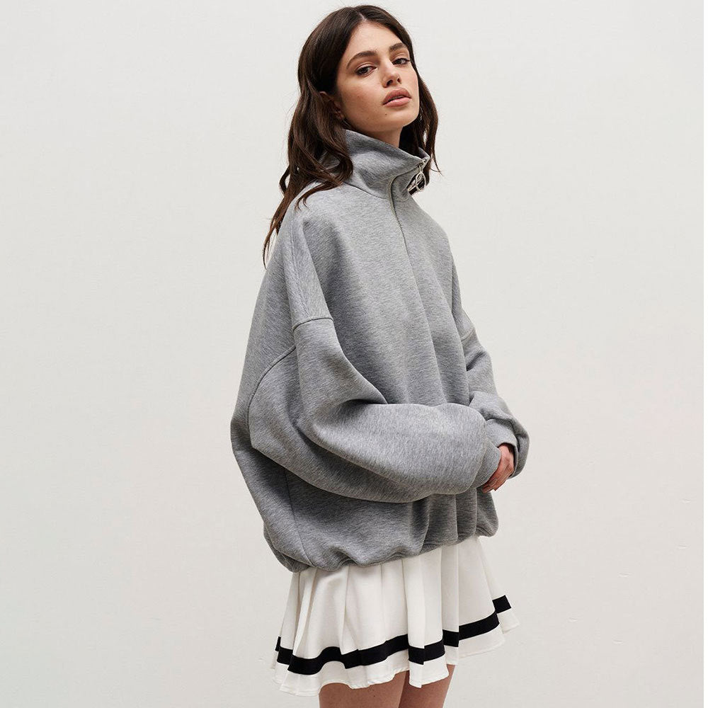 Dame Fritid Løs Lynlås Sweater
