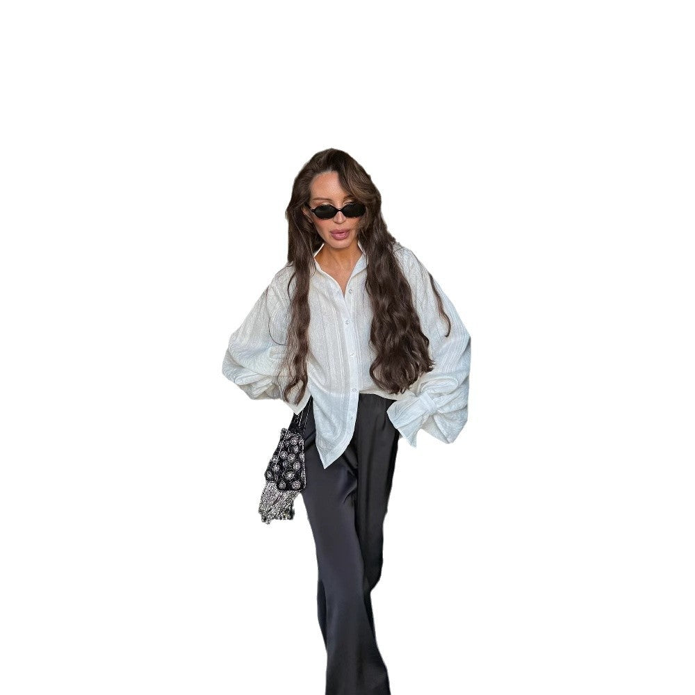 Bell Sleeve Lapel Long Sleeve Shirt