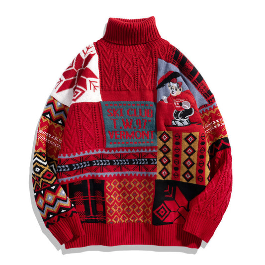 Julesweater til mænd og kvinder, efterår og vinter, høj krave