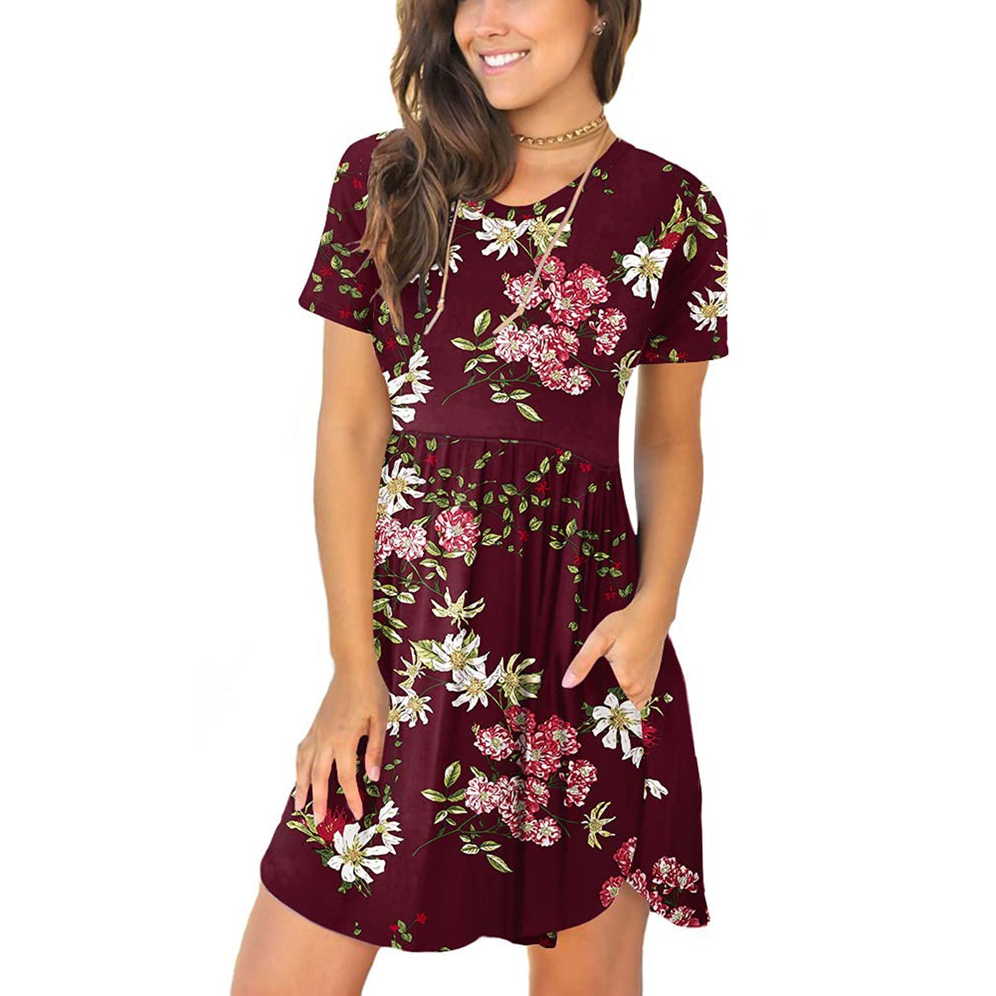Women's Casual Crew-Neck Printed Pullover Short Sleeve